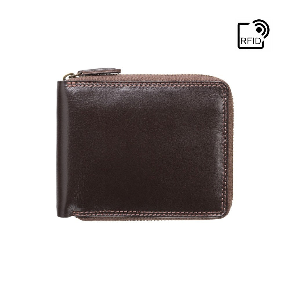 POLLSTAR RFID Blocking Vertical Genuine Crunch Leather Zipper Coin Pocket  Men's Wallet